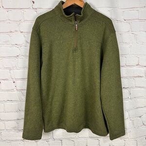 Mens Pullover Sweater size 2XL army Green Quarter Zip Mock Neck Casual Heather